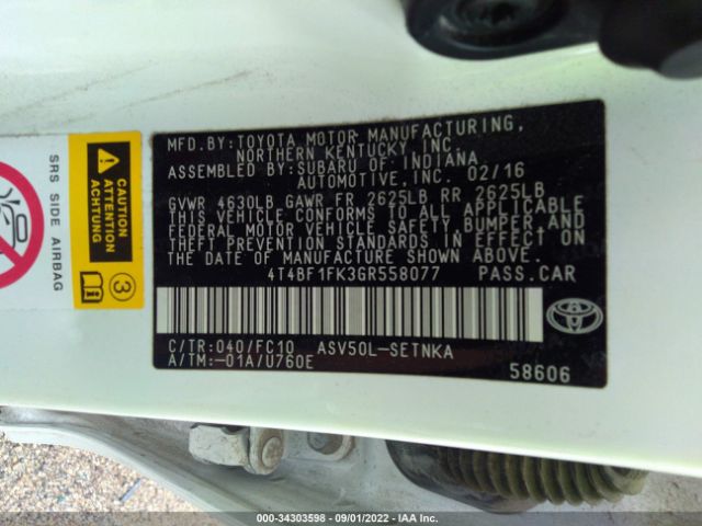 Photo 8 VIN: 4T4BF1FK3GR558077 - TOYOTA CAMRY 