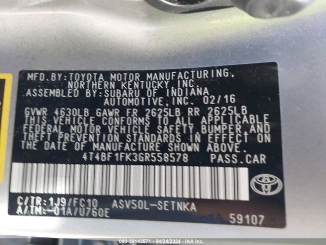 Photo 8 VIN: 4T4BF1FK3GR558578 - TOYOTA CAMRY 