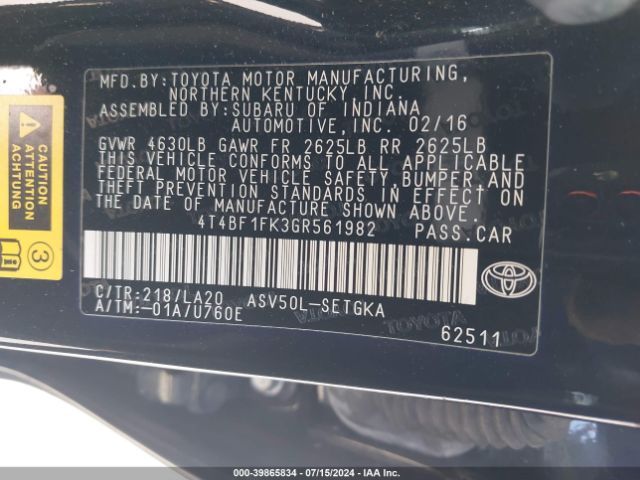 Photo 8 VIN: 4T4BF1FK3GR561982 - TOYOTA CAMRY 