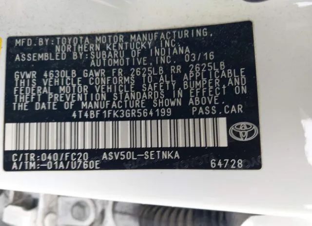 Photo 8 VIN: 4T4BF1FK3GR564199 - TOYOTA CAMRY 