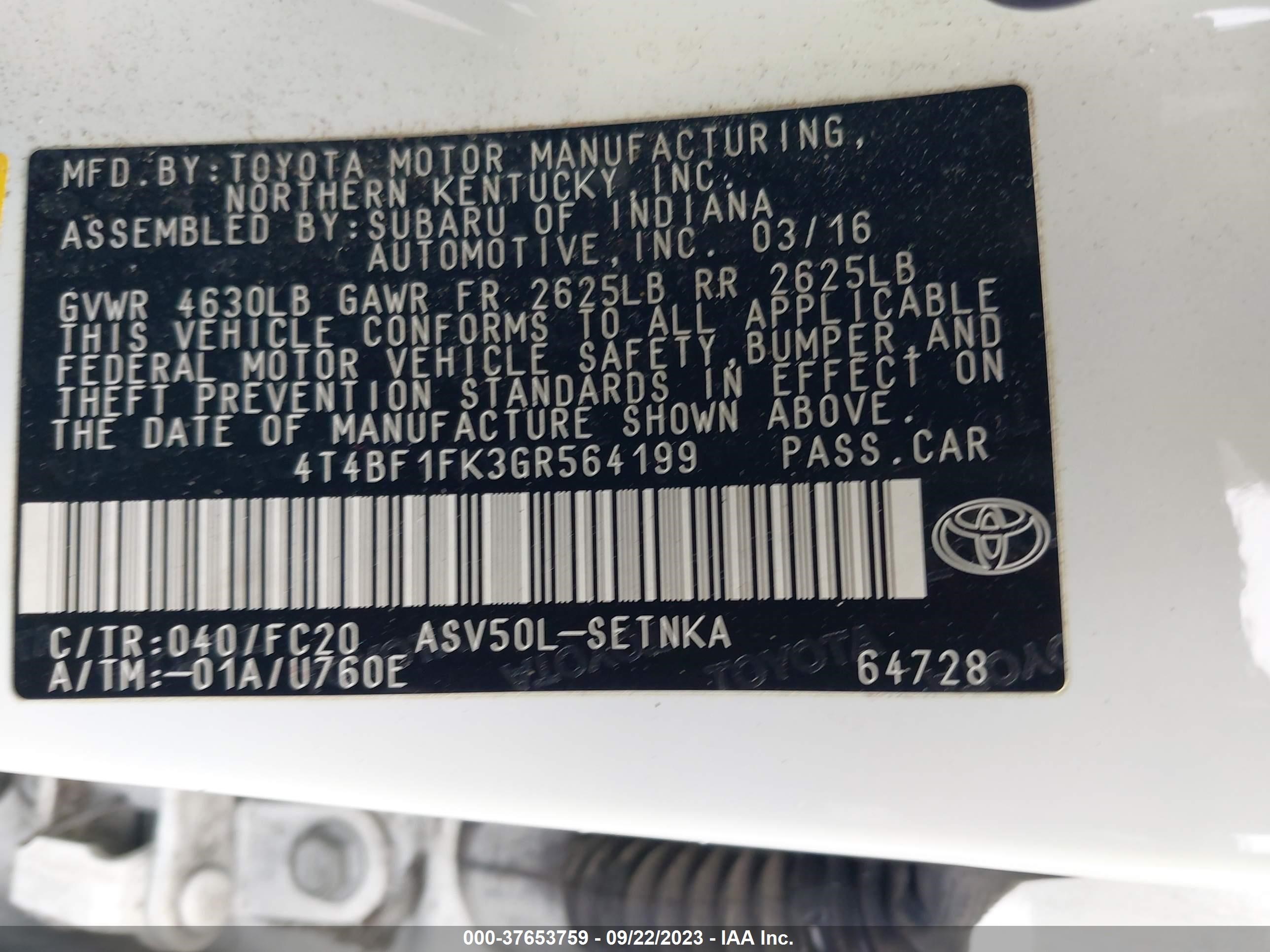 Photo 8 VIN: 4T4BF1FK3GR564199 - TOYOTA CAMRY 