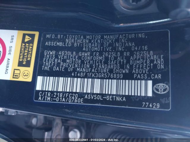 Photo 8 VIN: 4T4BF1FK3GR576899 - TOYOTA CAMRY 