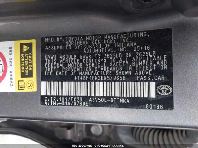 Photo 8 VIN: 4T4BF1FK3GR579656 - TOYOTA CAMRY 