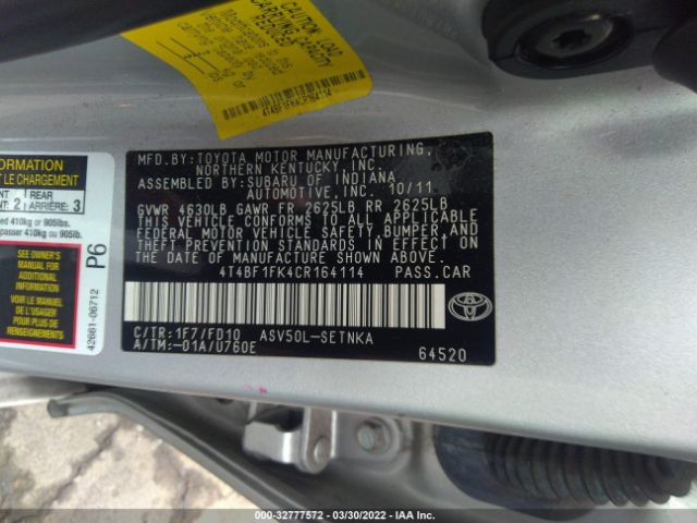 Photo 8 VIN: 4T4BF1FK4CR164114 - TOYOTA CAMRY BASE 