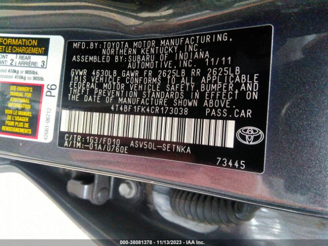 Photo 8 VIN: 4T4BF1FK4CR173038 - TOYOTA CAMRY 