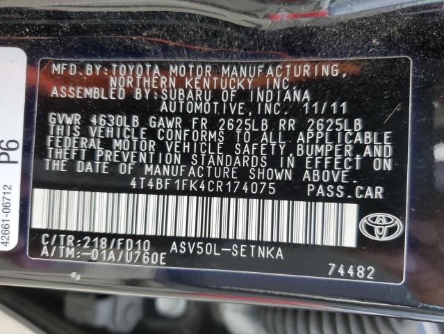 Photo 11 VIN: 4T4BF1FK4CR174075 - TOYOTA CAMRY 