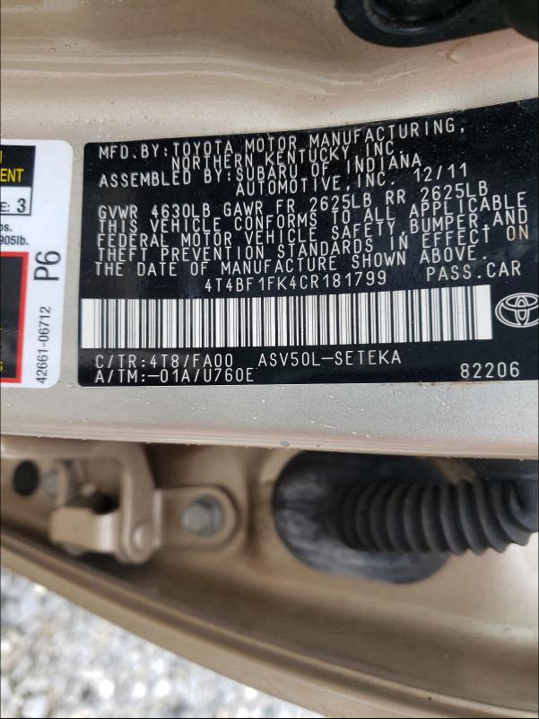 Photo 9 VIN: 4T4BF1FK4CR181799 - TOYOTA CAMRY BASE 