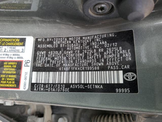 Photo 12 VIN: 4T4BF1FK4CR199588 - TOYOTA CAMRY 