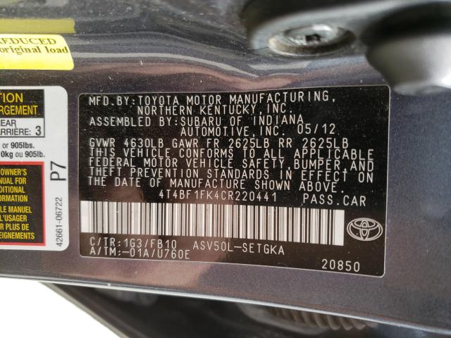 Photo 9 VIN: 4T4BF1FK4CR220441 - TOYOTA CAMRY BASE 