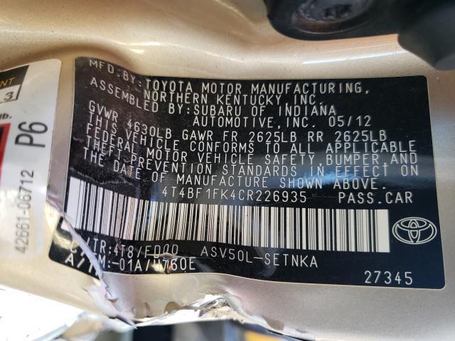 Photo 9 VIN: 4T4BF1FK4CR226935 - TOYOTA CAMRY BASE 