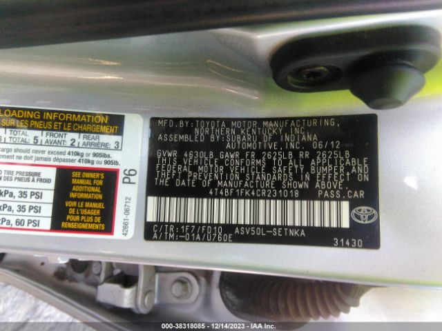 Photo 8 VIN: 4T4BF1FK4CR231018 - TOYOTA CAMRY 