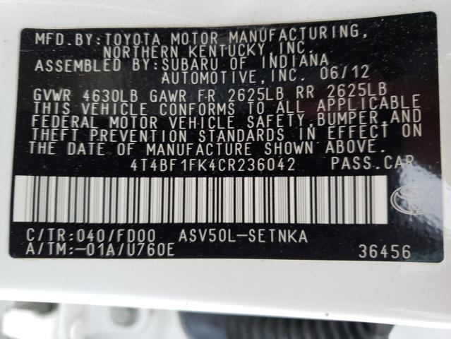 Photo 11 VIN: 4T4BF1FK4CR236042 - TOYOTA CAMRY BASE 