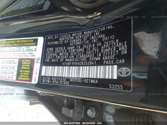 Photo 8 VIN: 4T4BF1FK4CR252841 - TOYOTA CAMRY 