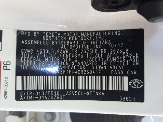 Photo 9 VIN: 4T4BF1FK4CR259417 - TOYOTA CAMRY BASE 