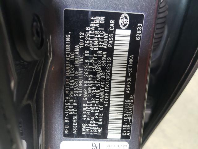 Photo 9 VIN: 4T4BF1FK4CR262219 - TOYOTA CAMRY BASE 