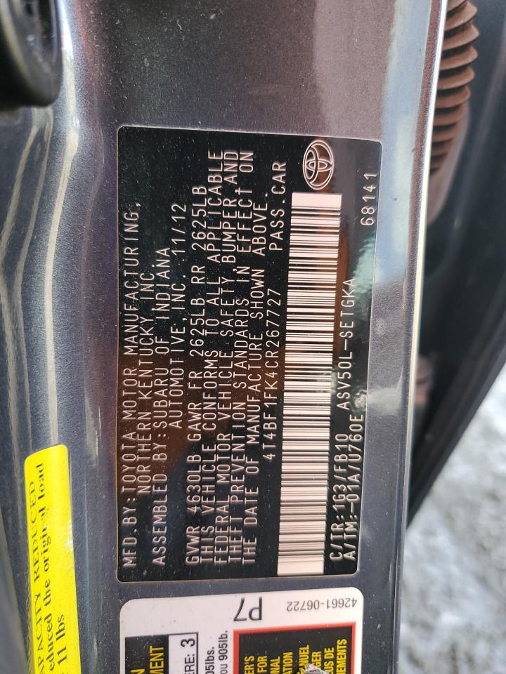 Photo 12 VIN: 4T4BF1FK4CR267727 - TOYOTA CAMRY 