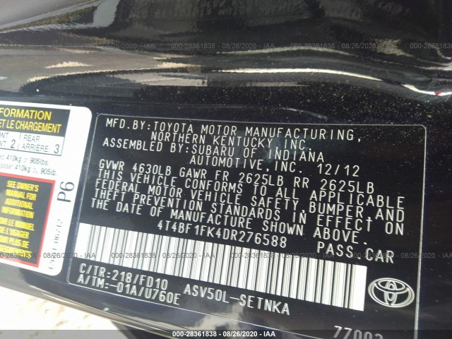 Photo 8 VIN: 4T4BF1FK4DR276588 - TOYOTA CAMRY 