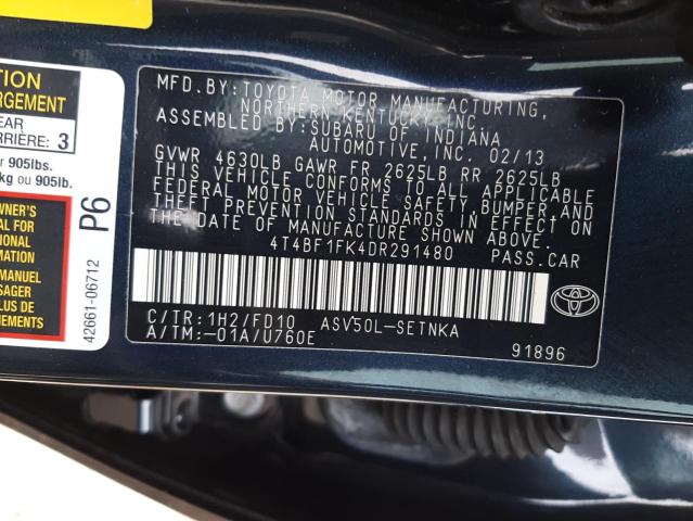 Photo 9 VIN: 4T4BF1FK4DR291480 - TOYOTA CAMRY L 