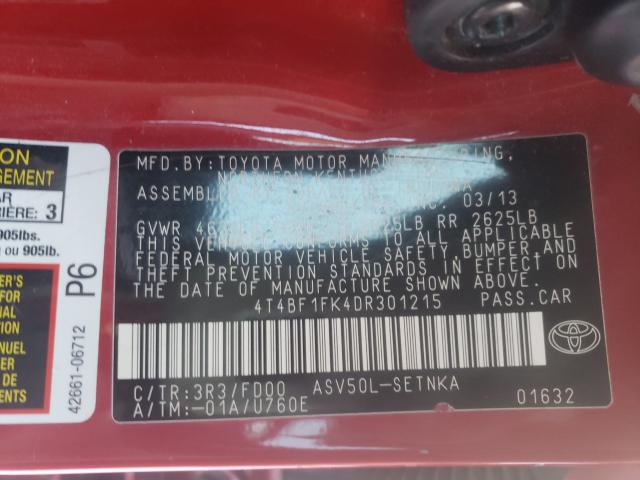 Photo 9 VIN: 4T4BF1FK4DR301215 - TOYOTA CAMRY 