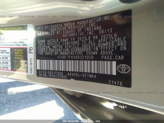 Photo 8 VIN: 4T4BF1FK4DR321058 - TOYOTA CAMRY 