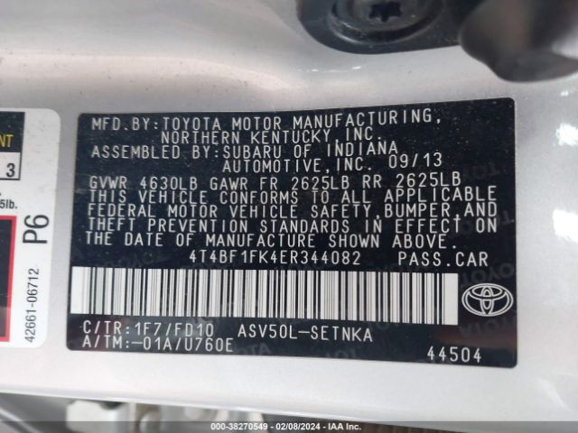 Photo 8 VIN: 4T4BF1FK4ER344082 - TOYOTA CAMRY 