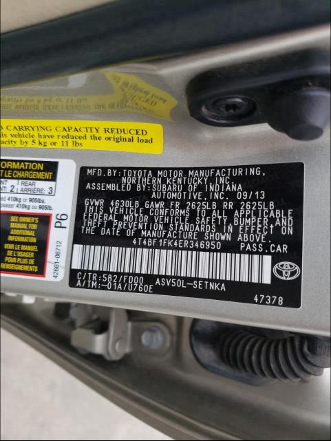 Photo 9 VIN: 4T4BF1FK4ER346950 - TOYOTA CAMRY L 