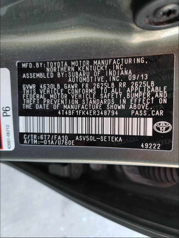 Photo 9 VIN: 4T4BF1FK4ER348794 - TOYOTA CAMRY L 