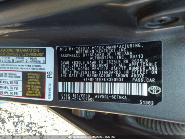 Photo 8 VIN: 4T4BF1FK4ER350934 - TOYOTA CAMRY 