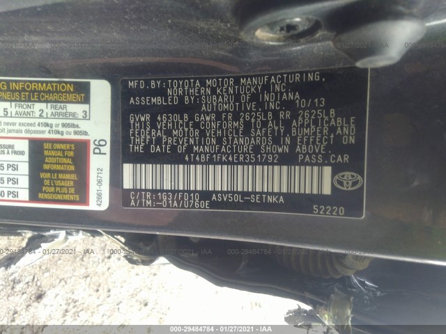 Photo 8 VIN: 4T4BF1FK4ER351792 - TOYOTA CAMRY 