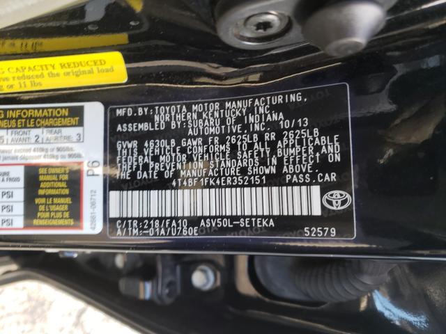 Photo 9 VIN: 4T4BF1FK4ER352151 - TOYOTA CAMRY L 