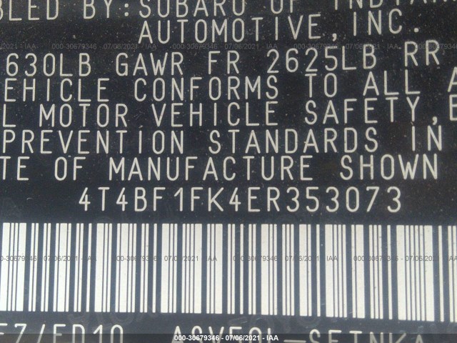 Photo 8 VIN: 4T4BF1FK4ER353073 - TOYOTA CAMRY 