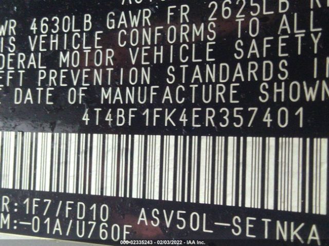 Photo 8 VIN: 4T4BF1FK4ER357401 - TOYOTA CAMRY 