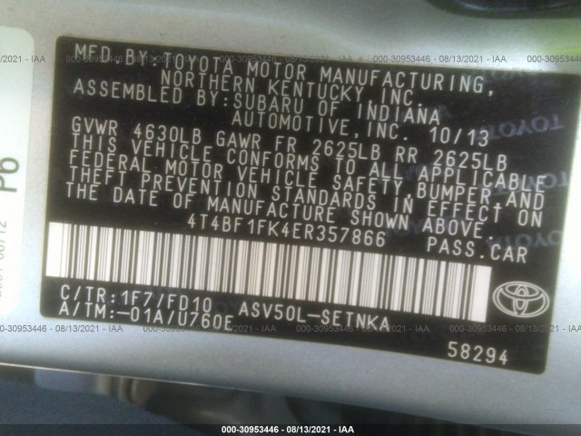 Photo 8 VIN: 4T4BF1FK4ER357866 - TOYOTA CAMRY 