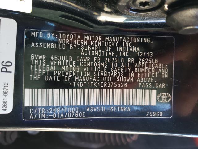 Photo 9 VIN: 4T4BF1FK4ER375526 - TOYOTA CAMRY L 