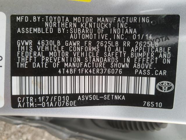 Photo 9 VIN: 4T4BF1FK4ER376076 - TOYOTA CAMRY L 