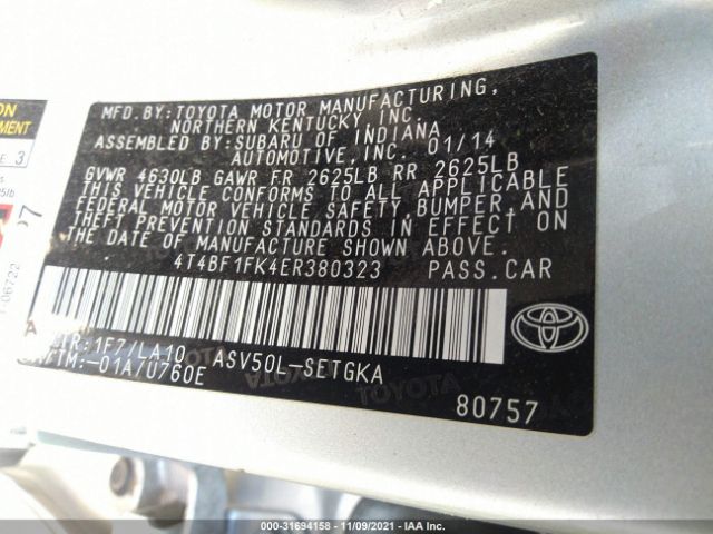 Photo 8 VIN: 4T4BF1FK4ER380323 - TOYOTA CAMRY 