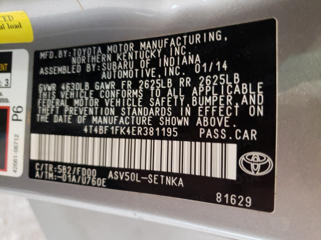 Photo 9 VIN: 4T4BF1FK4ER381195 - TOYOTA CAMRY L 