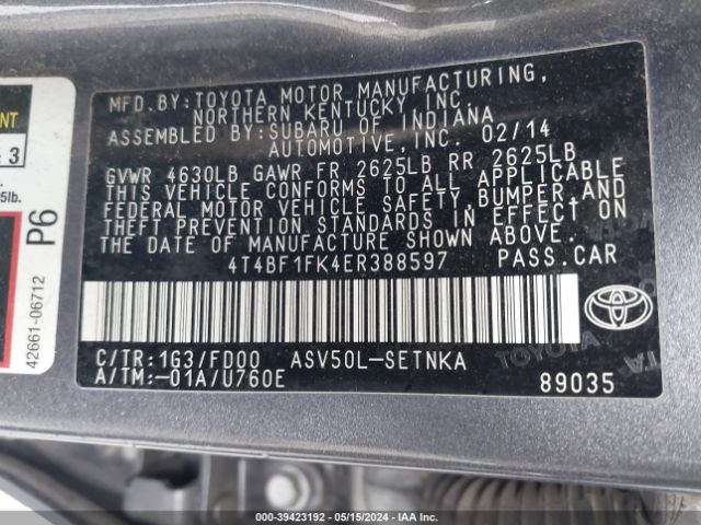 Photo 8 VIN: 4T4BF1FK4ER388597 - TOYOTA CAMRY 