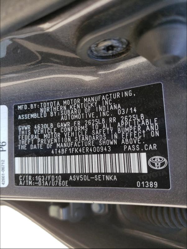 Photo 9 VIN: 4T4BF1FK4ER400943 - TOYOTA CAMRY L 