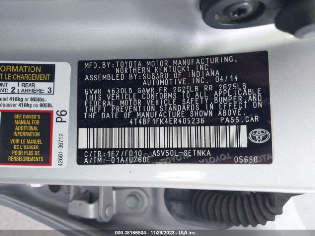 Photo 8 VIN: 4T4BF1FK4ER405236 - TOYOTA CAMRY 