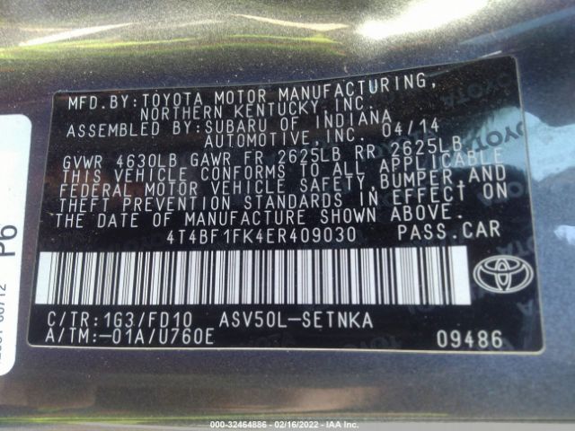 Photo 8 VIN: 4T4BF1FK4ER409030 - TOYOTA CAMRY 