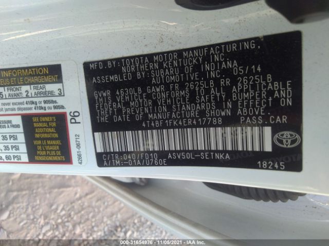 Photo 8 VIN: 4T4BF1FK4ER417788 - TOYOTA CAMRY 