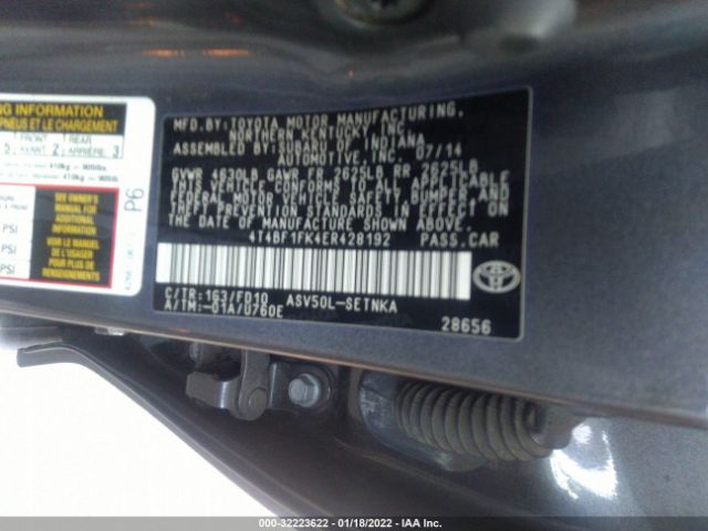 Photo 8 VIN: 4T4BF1FK4ER428192 - TOYOTA CAMRY 