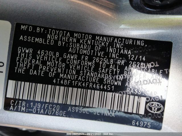 Photo 8 VIN: 4T4BF1FK4FR464451 - TOYOTA CAMRY 