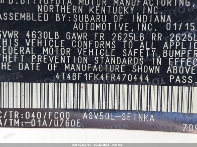 Photo 8 VIN: 4T4BF1FK4FR470444 - TOYOTA CAMRY 