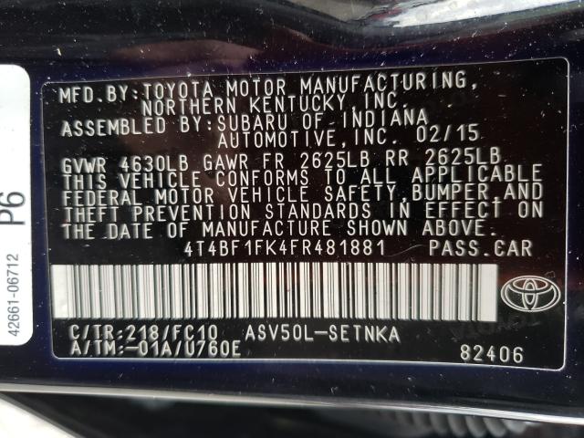 Photo 9 VIN: 4T4BF1FK4FR481881 - TOYOTA CAMRY LE 