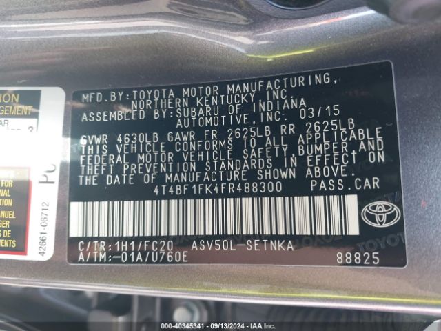 Photo 8 VIN: 4T4BF1FK4FR488300 - TOYOTA CAMRY 