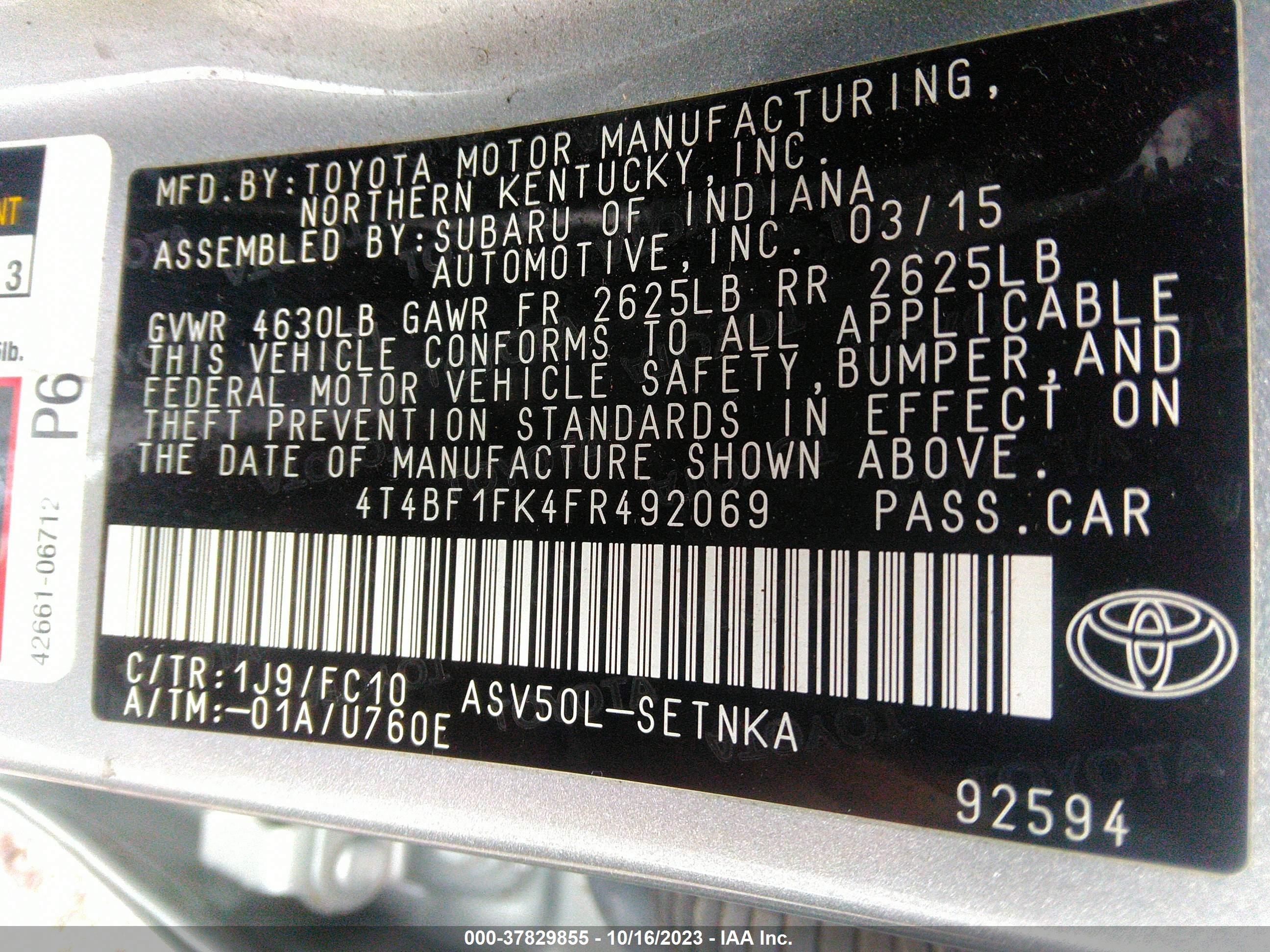 Photo 8 VIN: 4T4BF1FK4FR492069 - TOYOTA CAMRY 