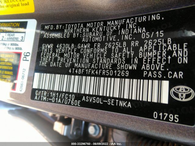 Photo 8 VIN: 4T4BF1FK4FR501269 - TOYOTA CAMRY 