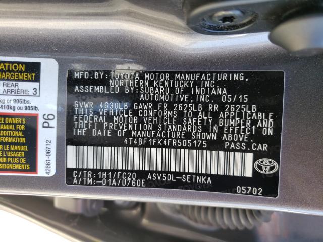 Photo 9 VIN: 4T4BF1FK4FR505175 - TOYOTA CAMRY LE 